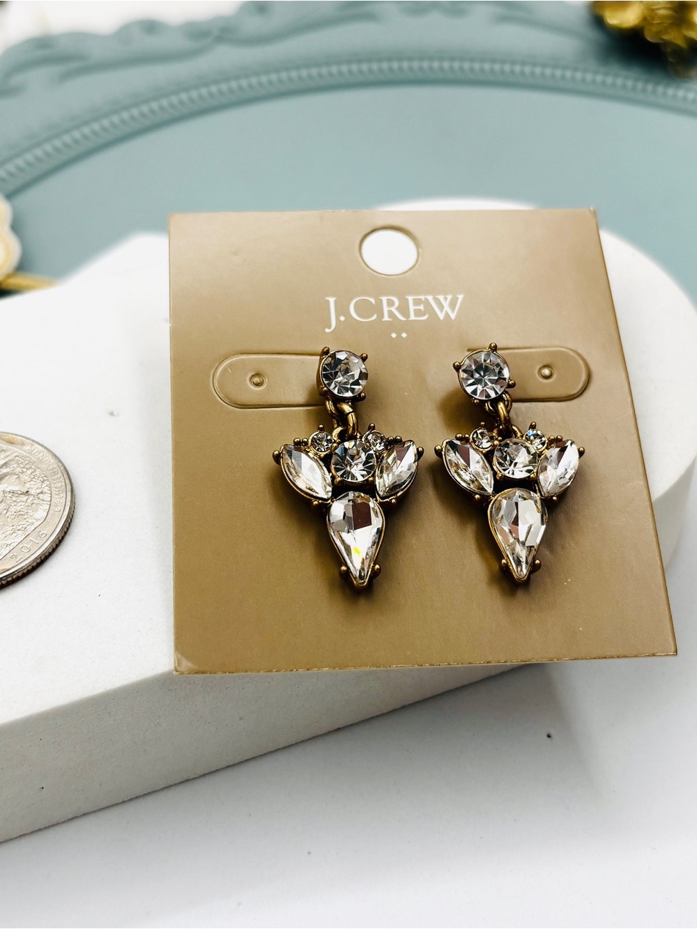 J.Crew Vintage Gold Plated Crystals Drop Earrings - Picture 5 of 5